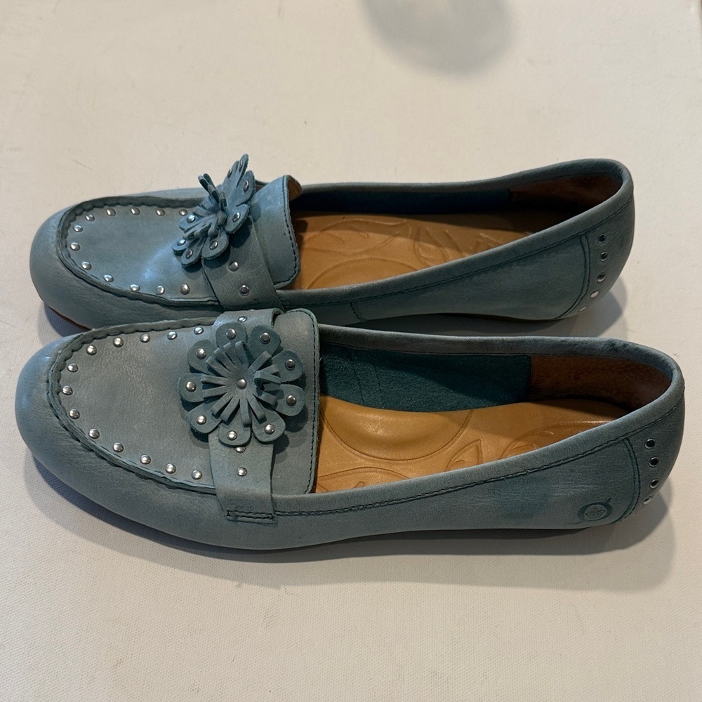 Born Sky Blue Loafers with Floral Detail - Picture 2 of 4